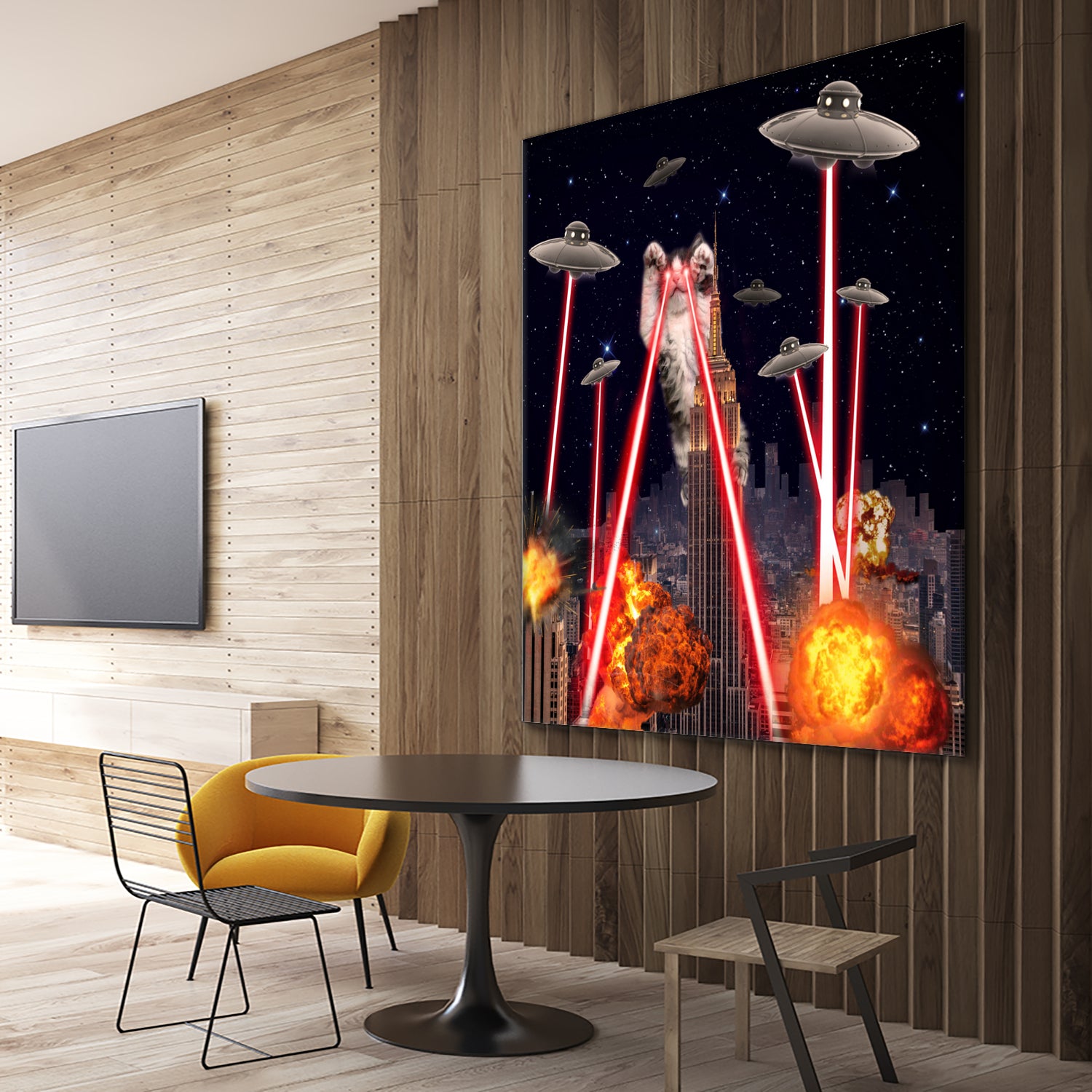 Cat Attack New York City Ufo Explosions Lasers by Damian Augustyniak on GIANT ART - black photo manipulation