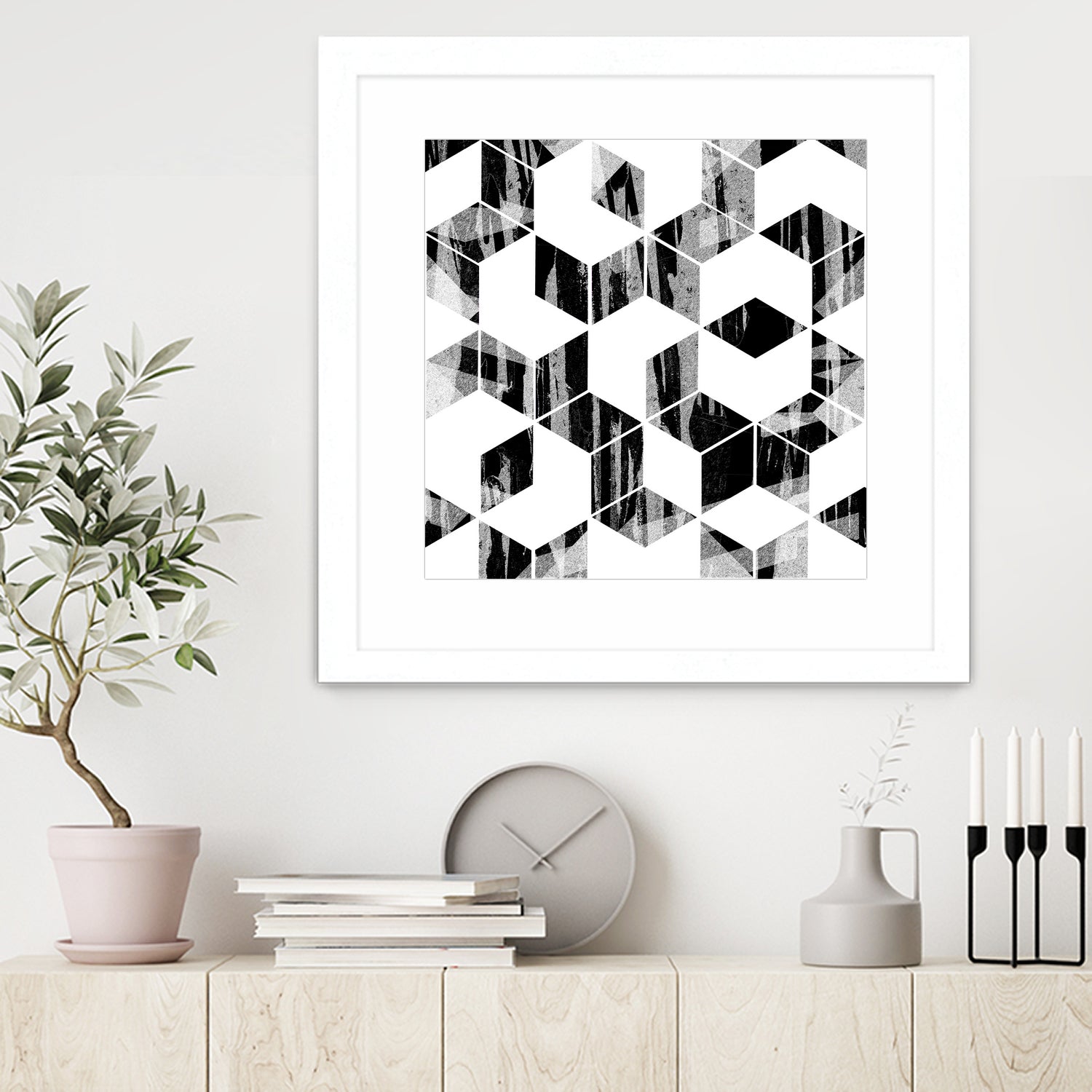 Elegant Black and White Geometric Design by Brigitte Carre on GIANT ART - black digital painting