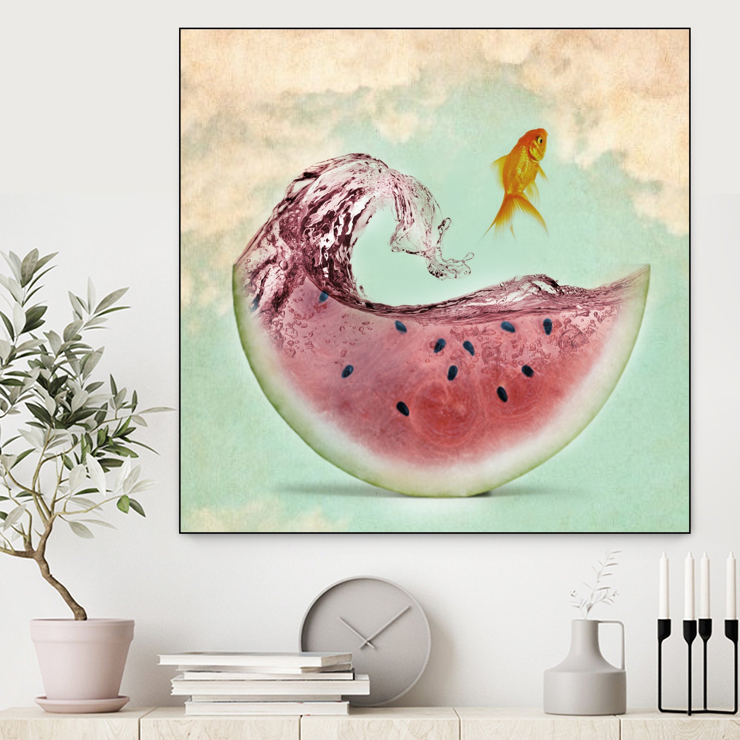 watermelon goldfish by Vin Zzep on GIANT ART - white digital painting