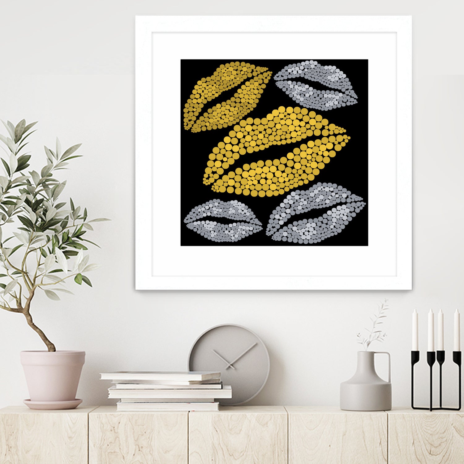 Luscious Lips In Gold And Silver by TheArtOf Vikki on GIANT ART - yellow digital painting