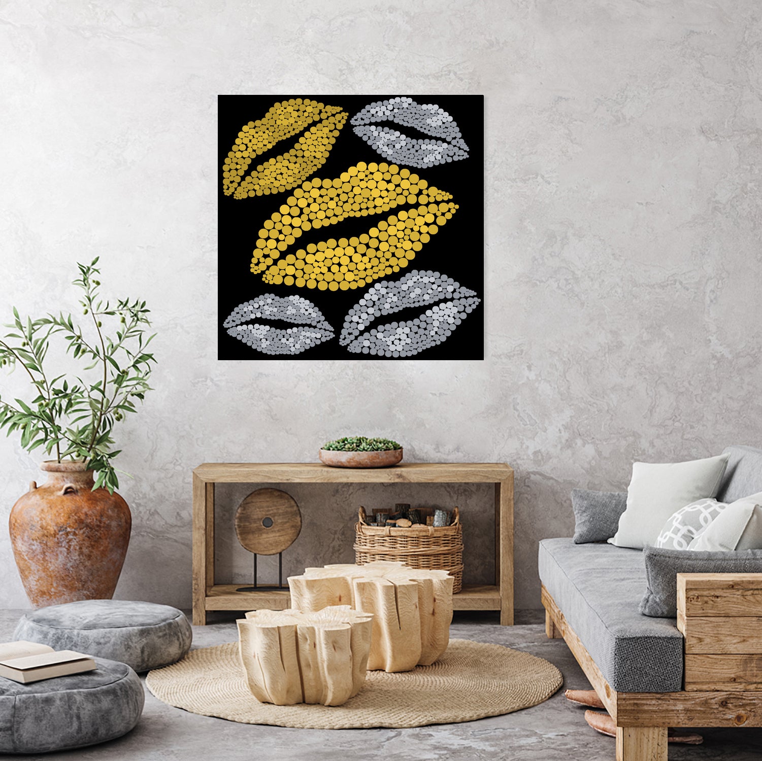 Luscious Lips In Gold And Silver by TheArtOf Vikki on GIANT ART - yellow digital painting