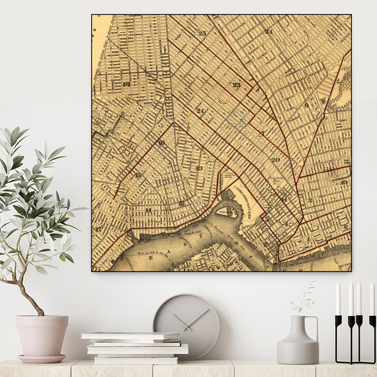 Vintage Map of Brooklyn New York (1874) by Adam Shaw on GIANT ART - white photo illustration