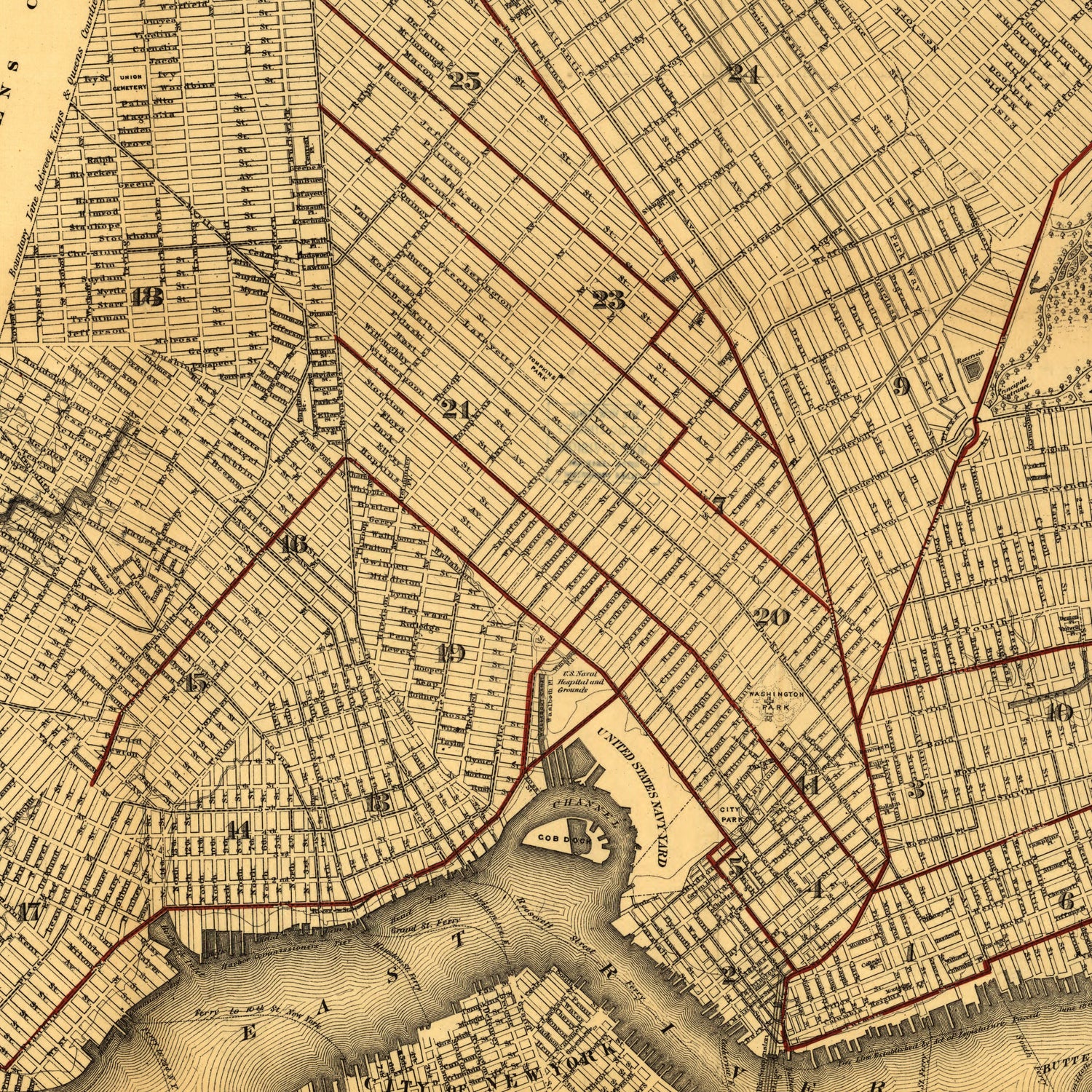 Vintage Map of Brooklyn New York (1874) by Adam Shaw on GIANT ART - white photo illustration