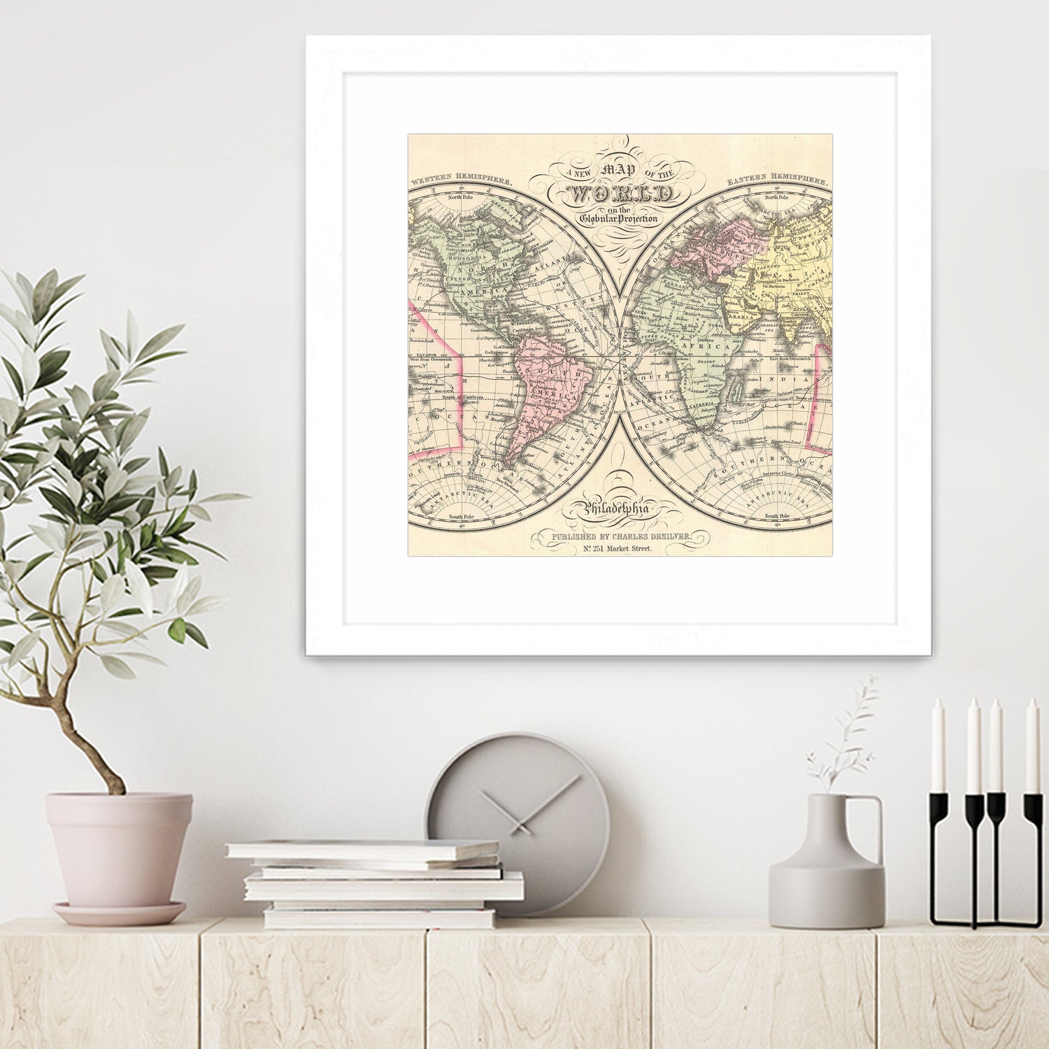 Vintage Map of The World (1856) by Adam Shaw on GIANT ART - white photo illustration