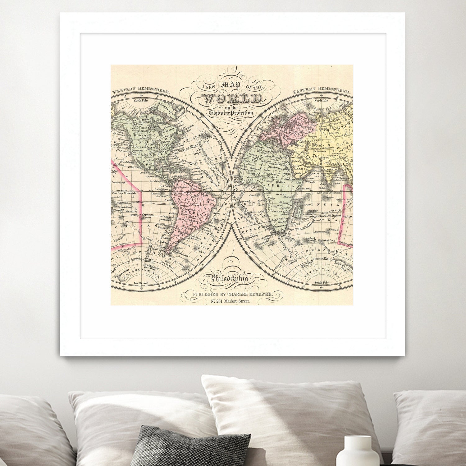 Vintage Map of The World (1856) by Adam Shaw on GIANT ART - white photo illustration