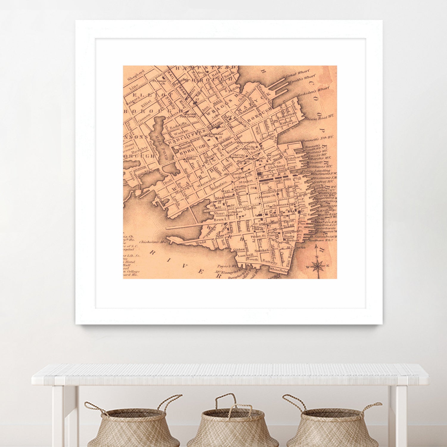 Vintage Map of Charleston South Carolina (1849) by Adam Shaw on GIANT ART - white photo illustration