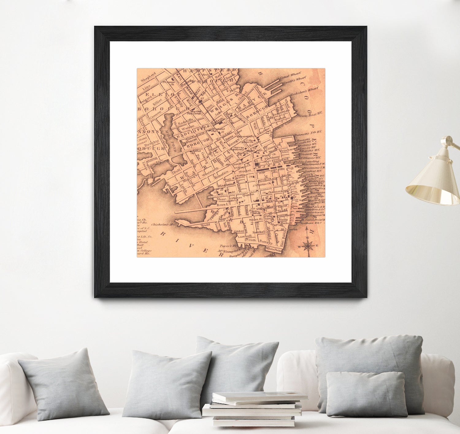 Vintage Map of Charleston South Carolina (1849) by Adam Shaw on GIANT ART - white photo illustration