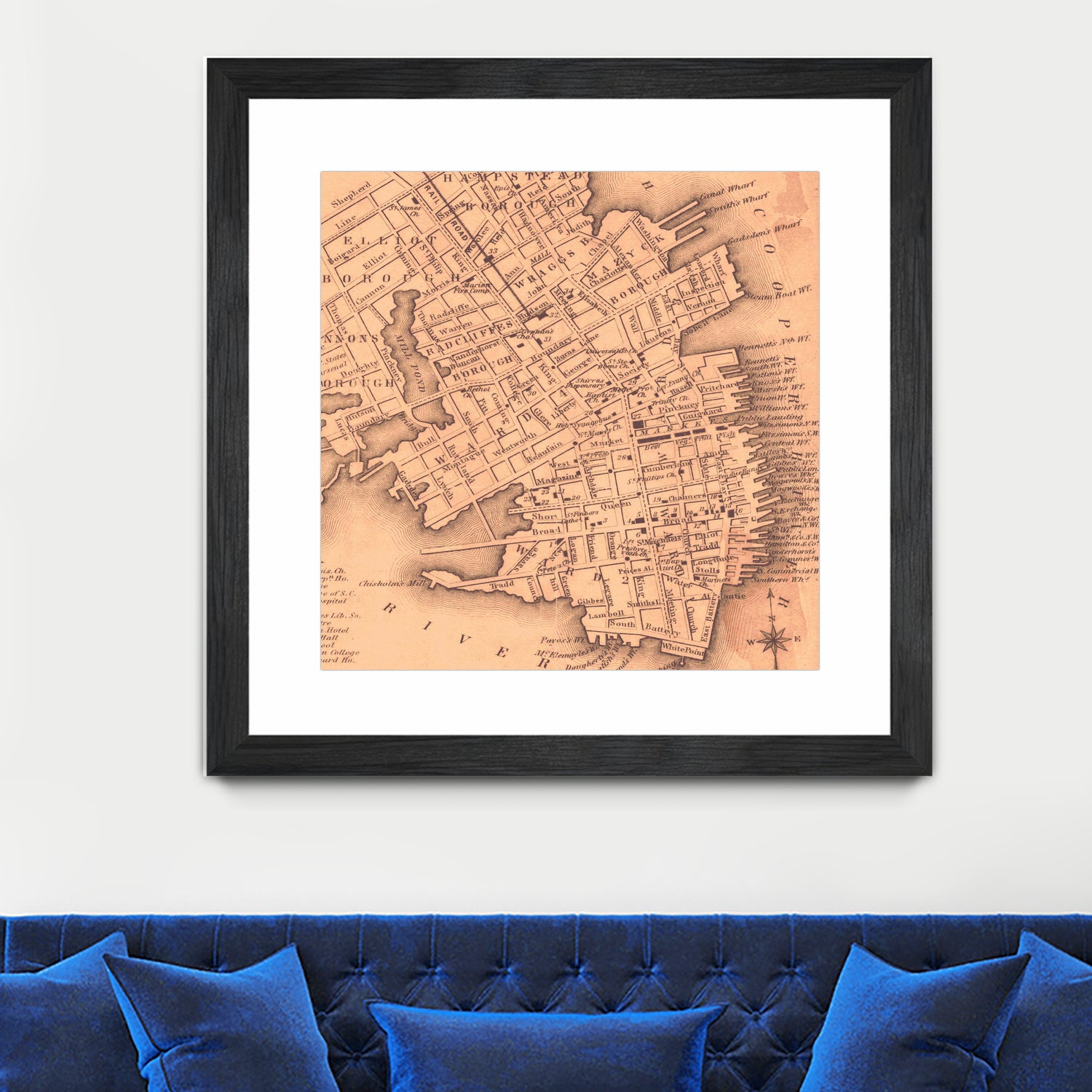 Vintage Map of Charleston South Carolina (1849) by Adam Shaw on GIANT ART - white photo illustration