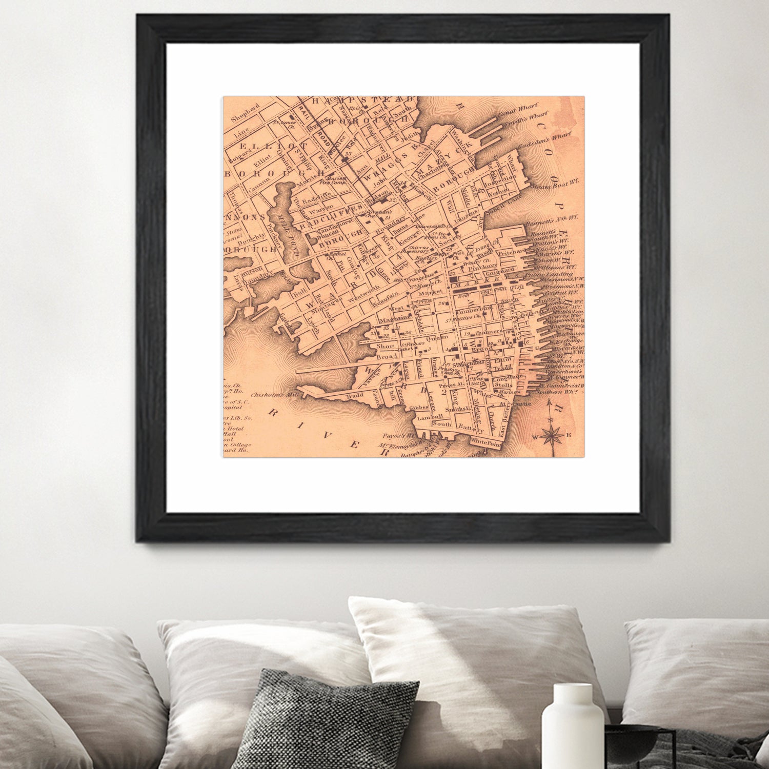 Vintage Map of Charleston South Carolina (1849) by Adam Shaw on GIANT ART - white photo illustration