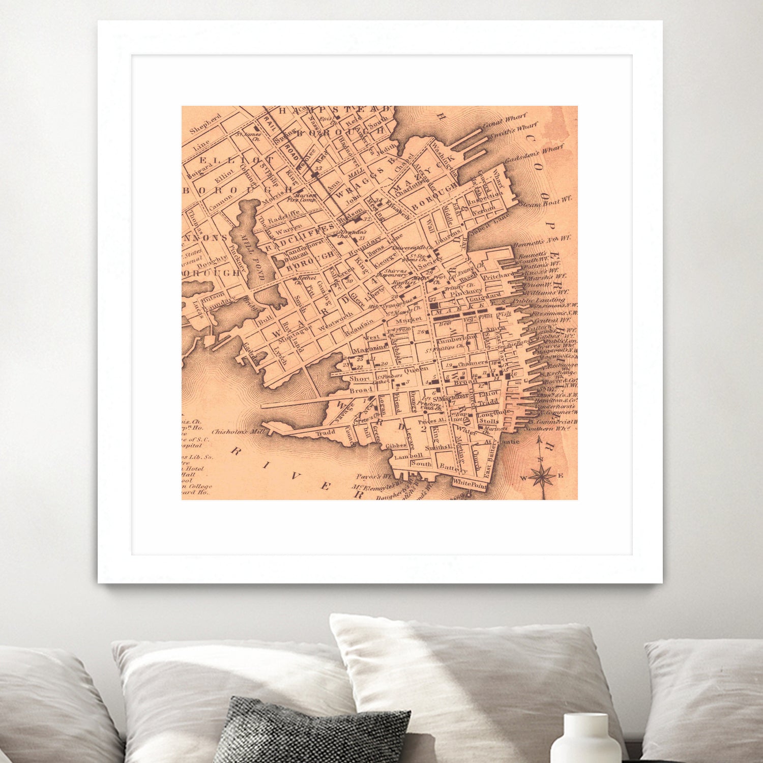 Vintage Map of Charleston South Carolina (1849) by Adam Shaw on GIANT ART - white photo illustration