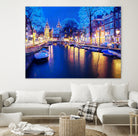 Winter Amsterdam Canal At Night With Boats by Michael Novik on GIANT ART - white photo illustration