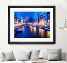 Winter Amsterdam Canal At Night With Boats by Michael Novik on GIANT ART - white photo illustration