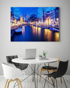 Winter Amsterdam Canal At Night With Boats by Michael Novik on GIANT ART - white photo illustration
