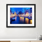 Winter Amsterdam Canal At Night With Boats by Michael Novik on GIANT ART - white photo illustration