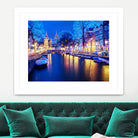 Winter Amsterdam Canal At Night With Boats by Michael Novik on GIANT ART - white photo illustration