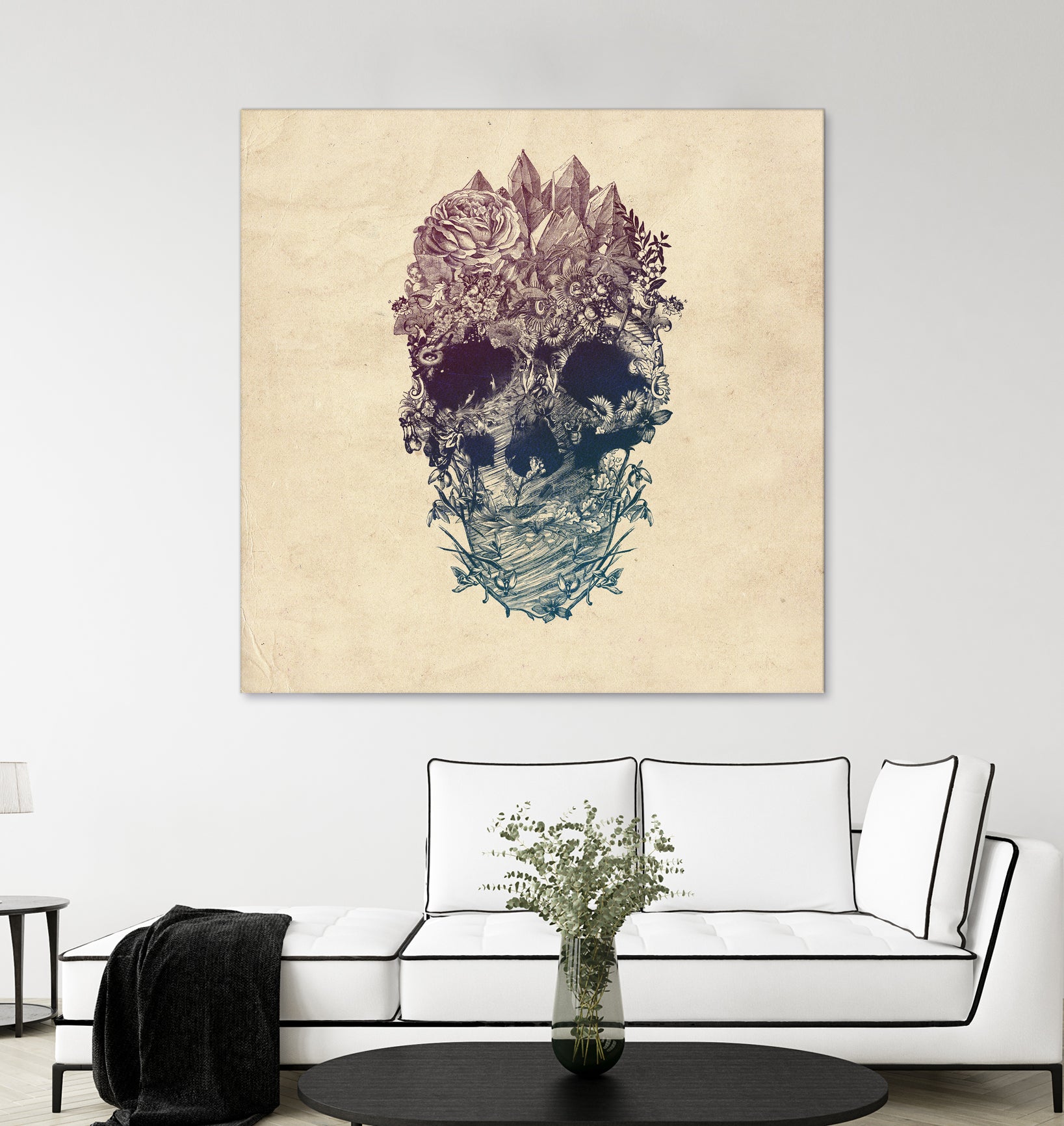 Skull Floral by Ali Gulec on GIANT ART - white digital drawing