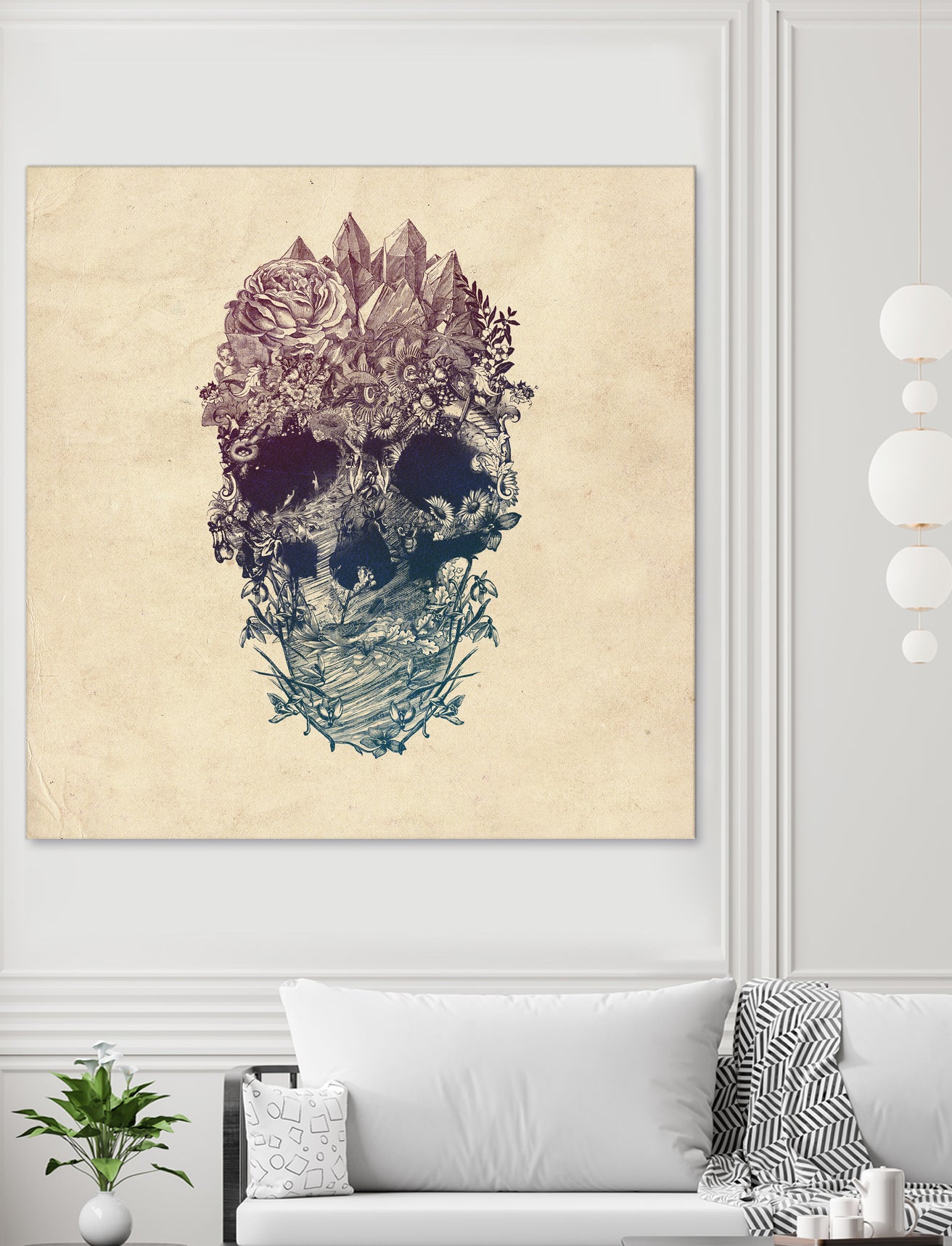 Skull Floral by Ali Gulec on GIANT ART - white digital drawing