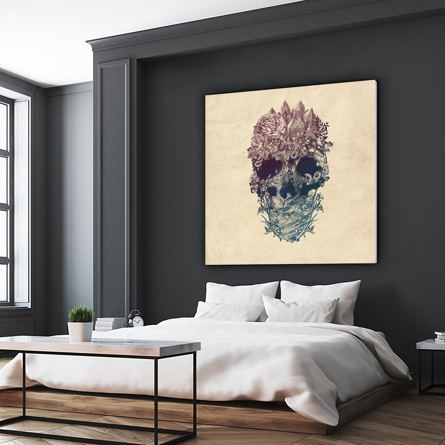 Skull Floral by Ali Gulec on GIANT ART - white digital drawing