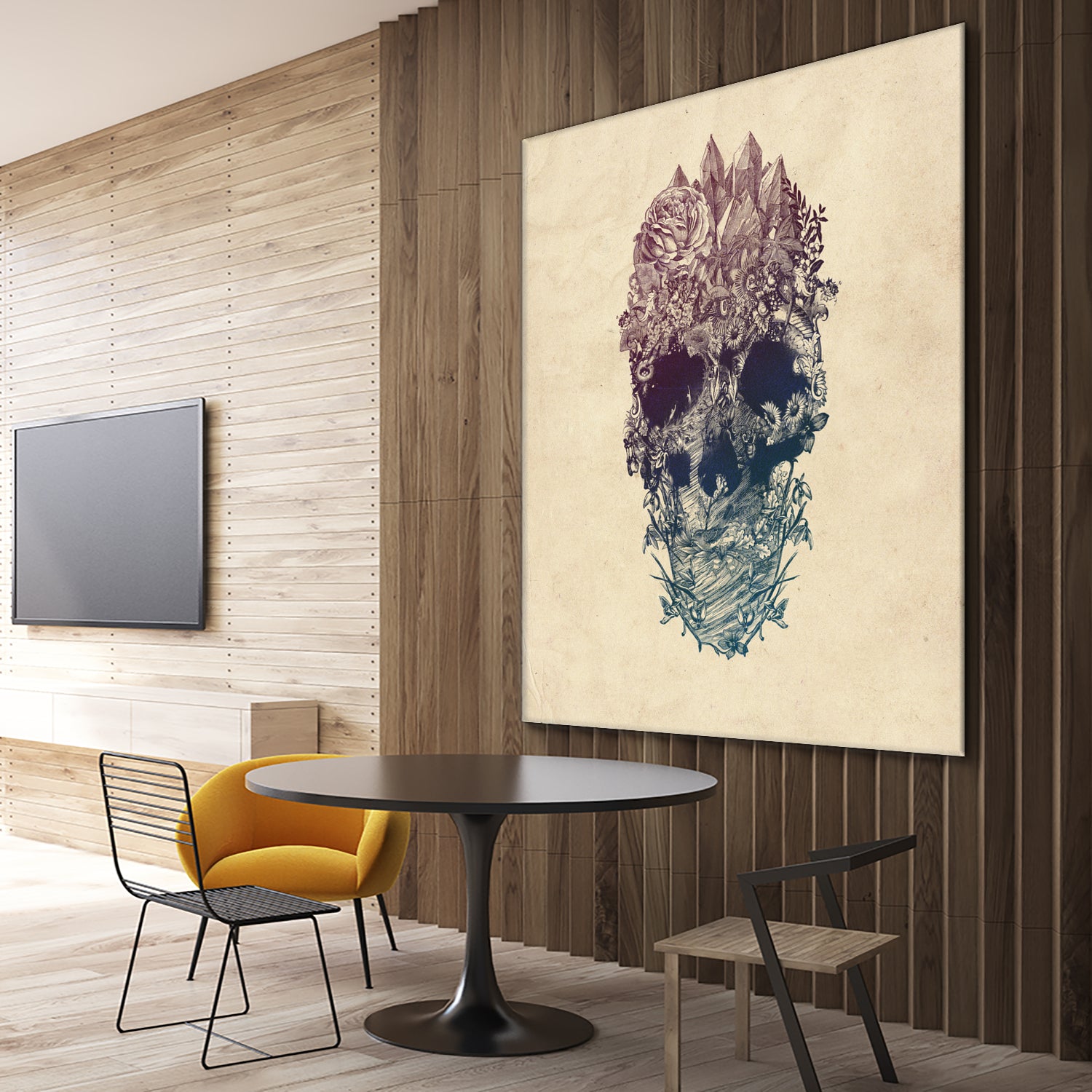 Skull Floral by Ali Gulec on GIANT ART - white digital drawing