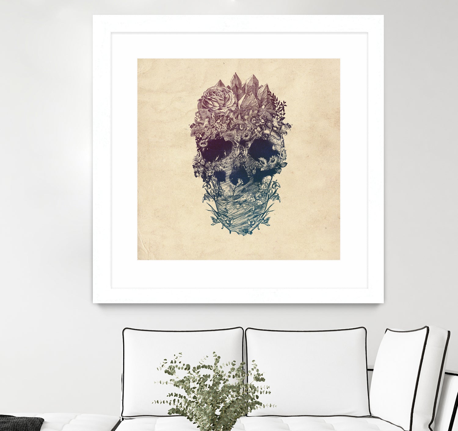 Skull Floral by Ali Gulec on GIANT ART - white digital drawing