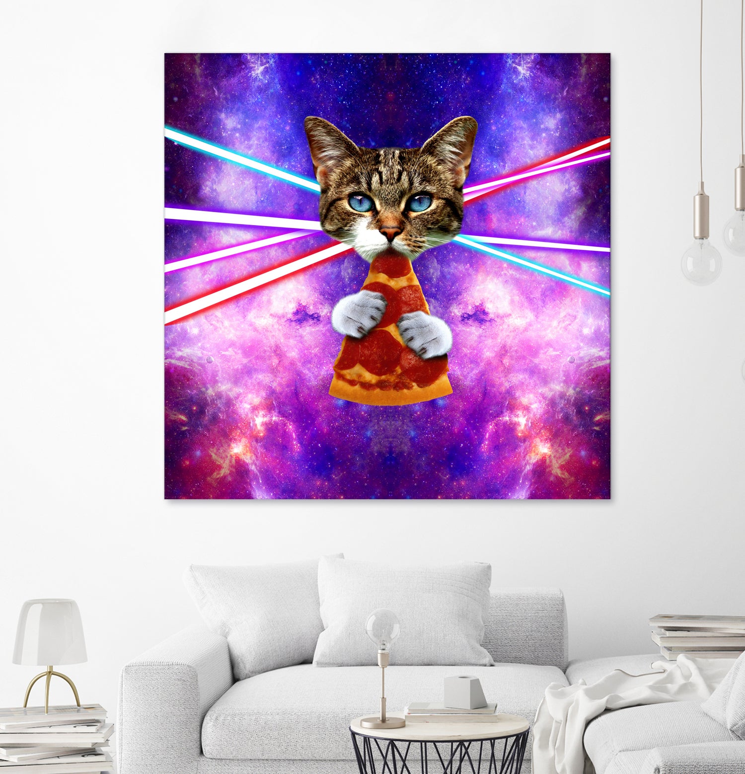 Cat Pizza Eating Cosmos Space galaxy by Damian Augustyniak on GIANT ART - blue photo manipulation