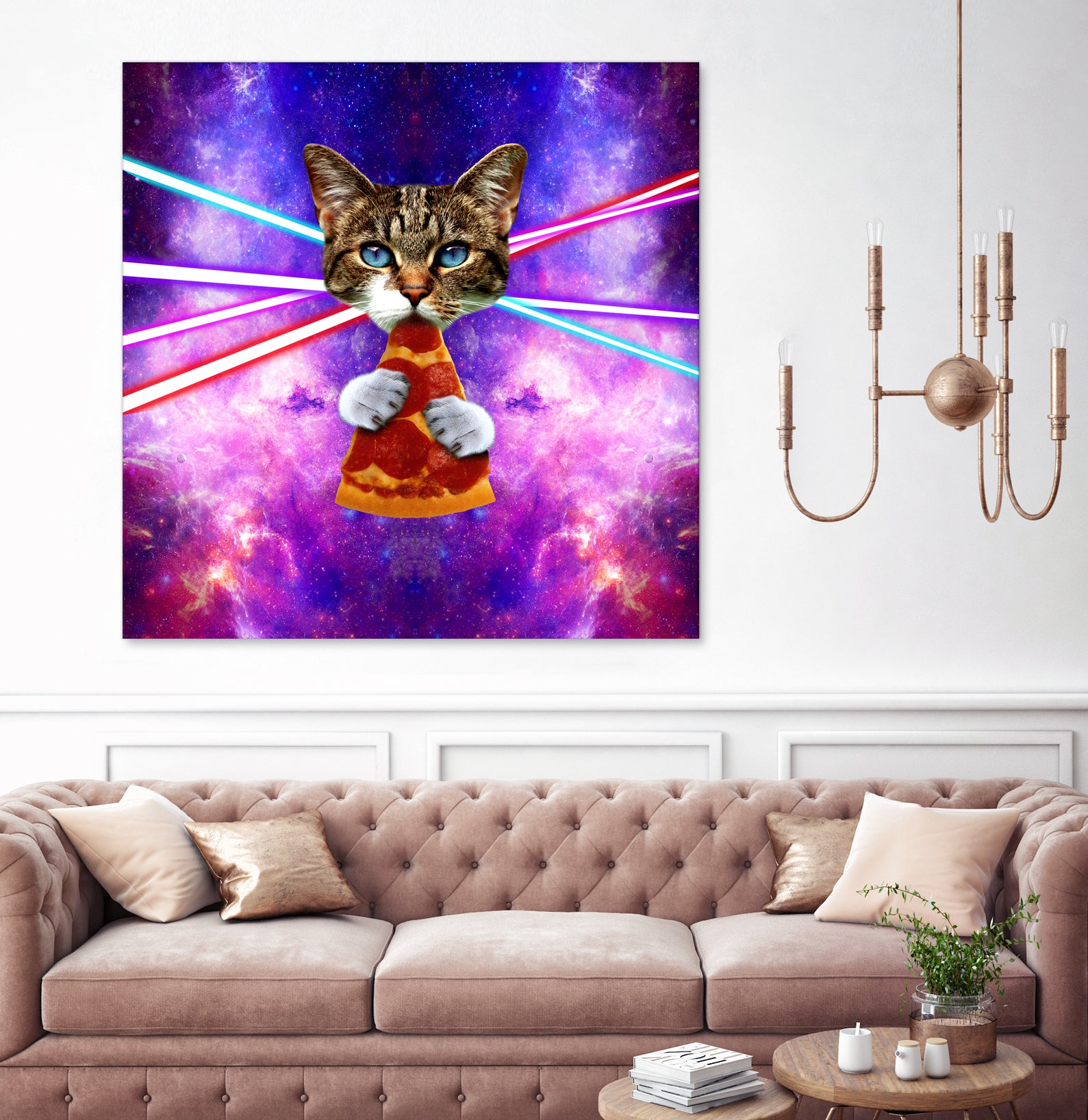 Cat Pizza Eating Cosmos Space galaxy by Damian Augustyniak on GIANT ART - blue photo manipulation