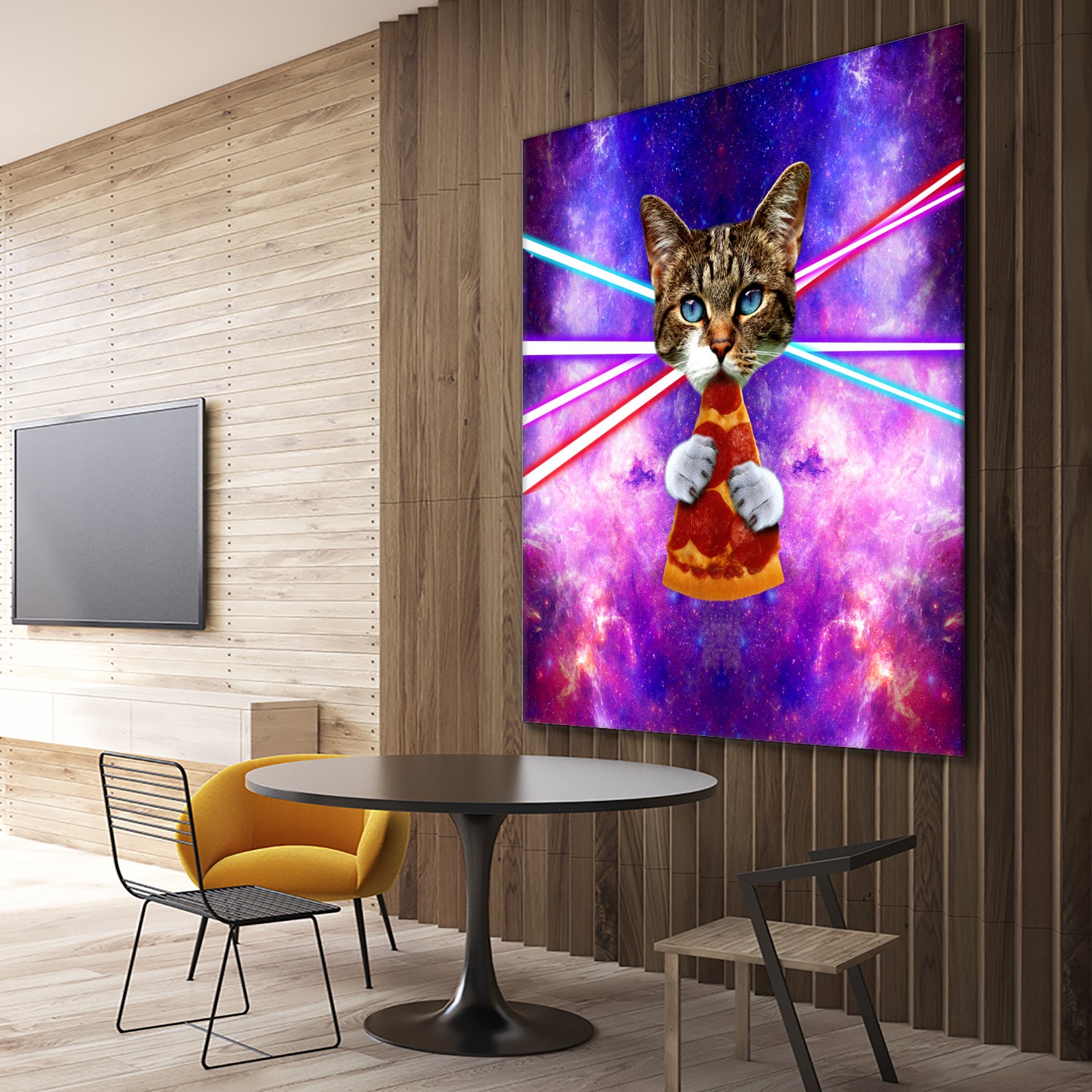 Cat Pizza Eating Cosmos Space galaxy by Damian Augustyniak on GIANT ART - blue photo manipulation