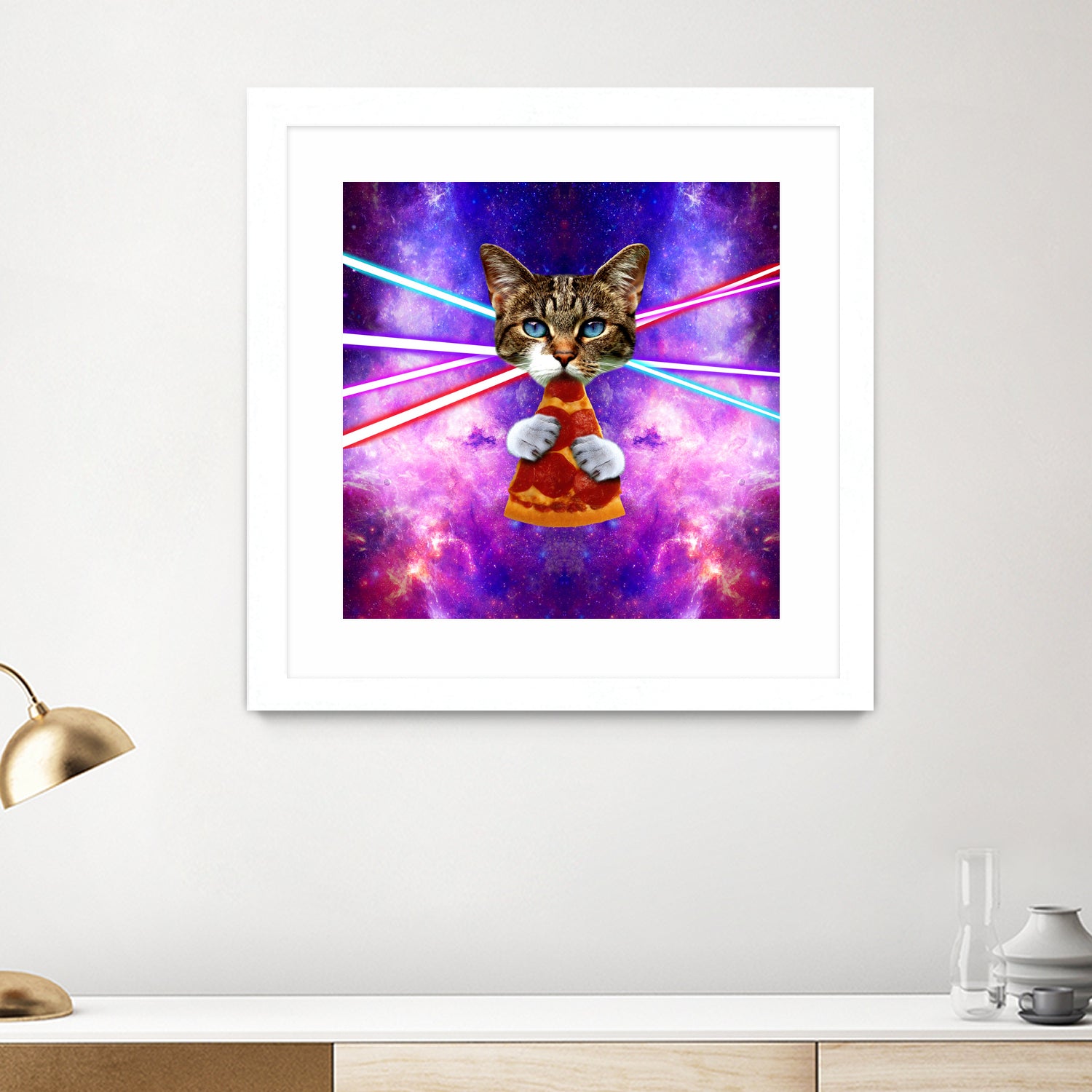 Cat Pizza Eating Cosmos Space galaxy by Damian Augustyniak on GIANT ART - blue photo manipulation