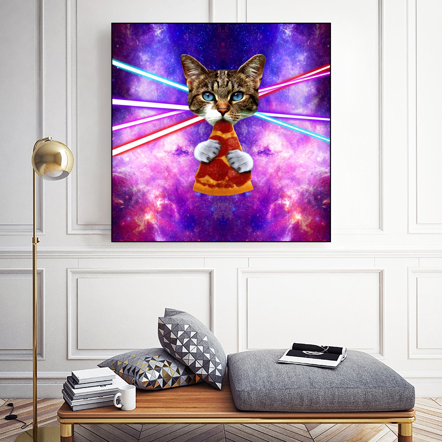 Cat Pizza Eating Cosmos Space galaxy by Damian Augustyniak on GIANT ART - blue photo manipulation