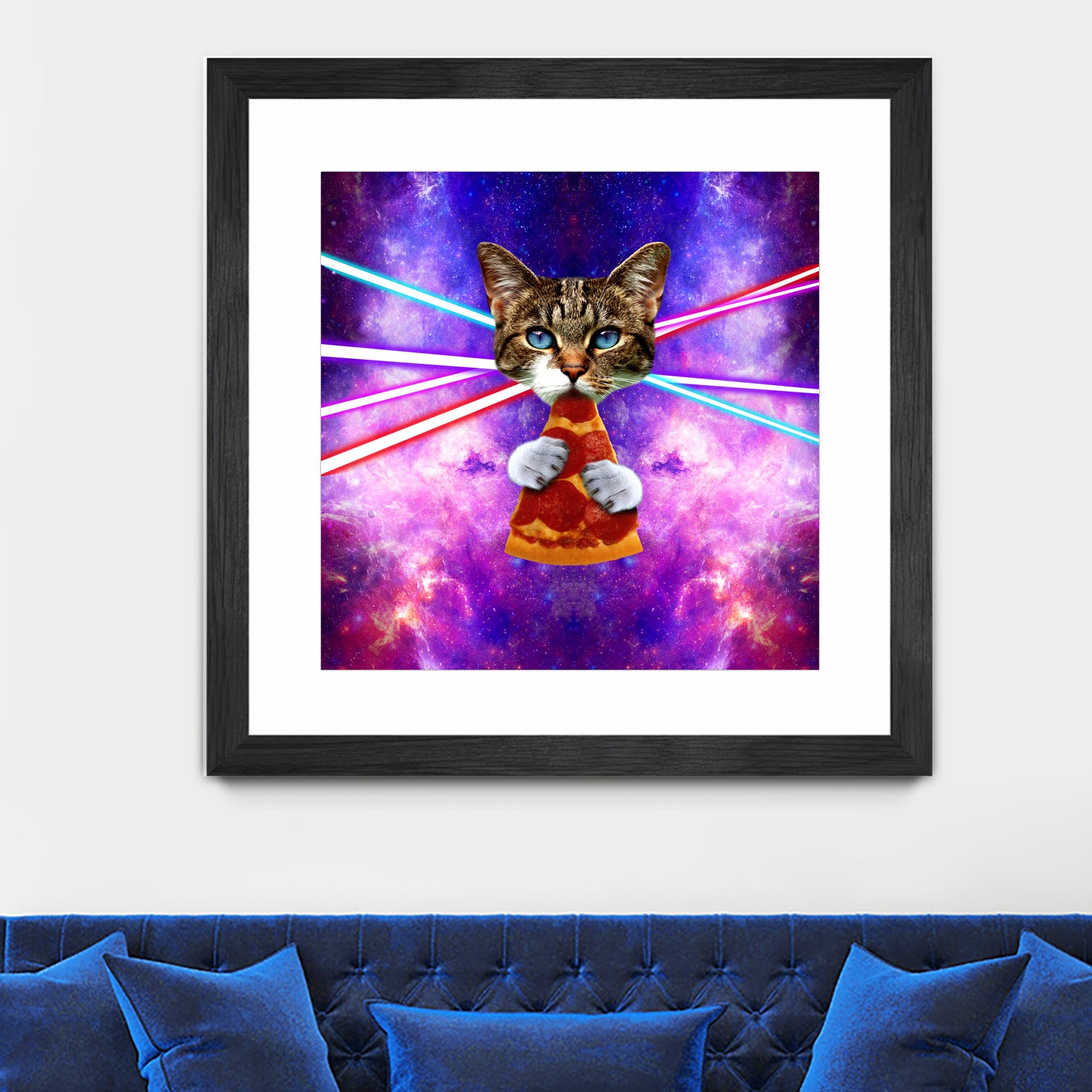 Cat Pizza Eating Cosmos Space galaxy by Damian Augustyniak on GIANT ART - blue photo manipulation