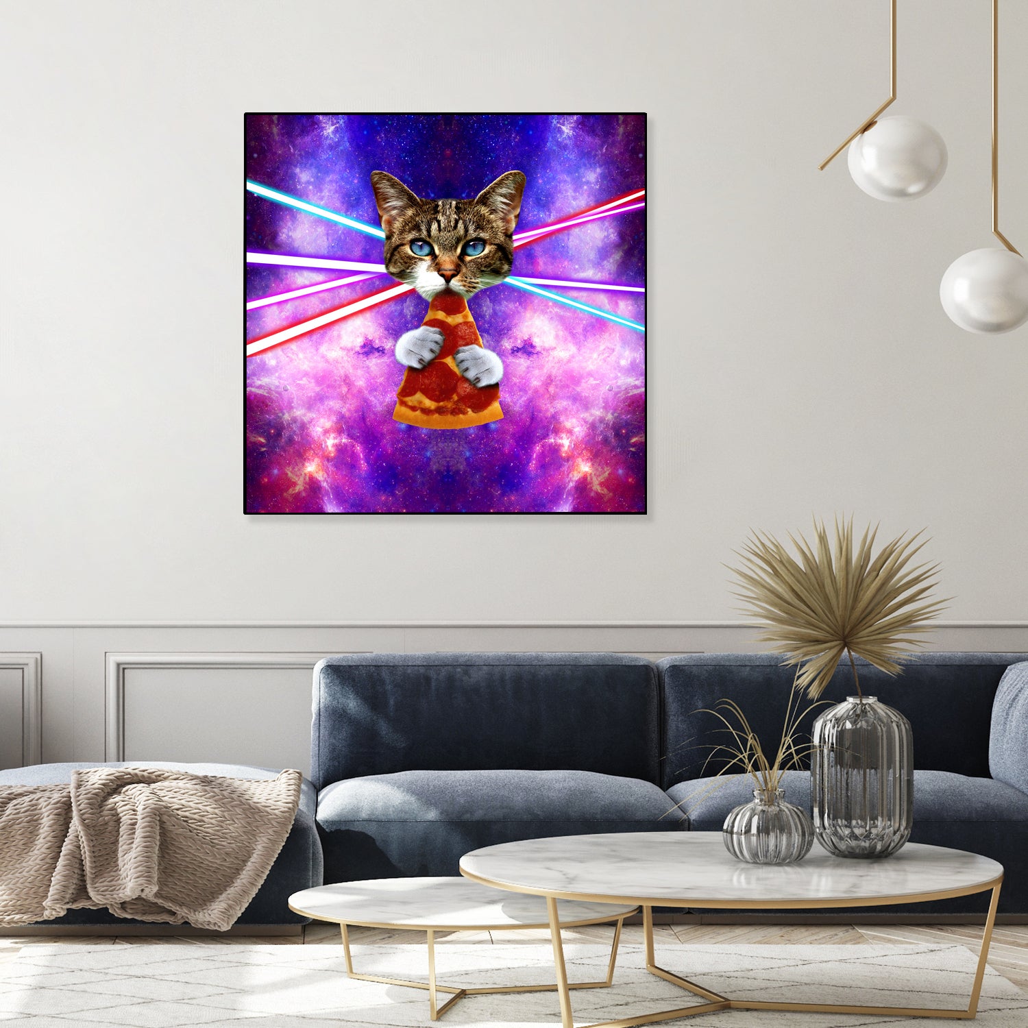 Cat Pizza Eating Cosmos Space galaxy by Damian Augustyniak on GIANT ART - blue photo manipulation