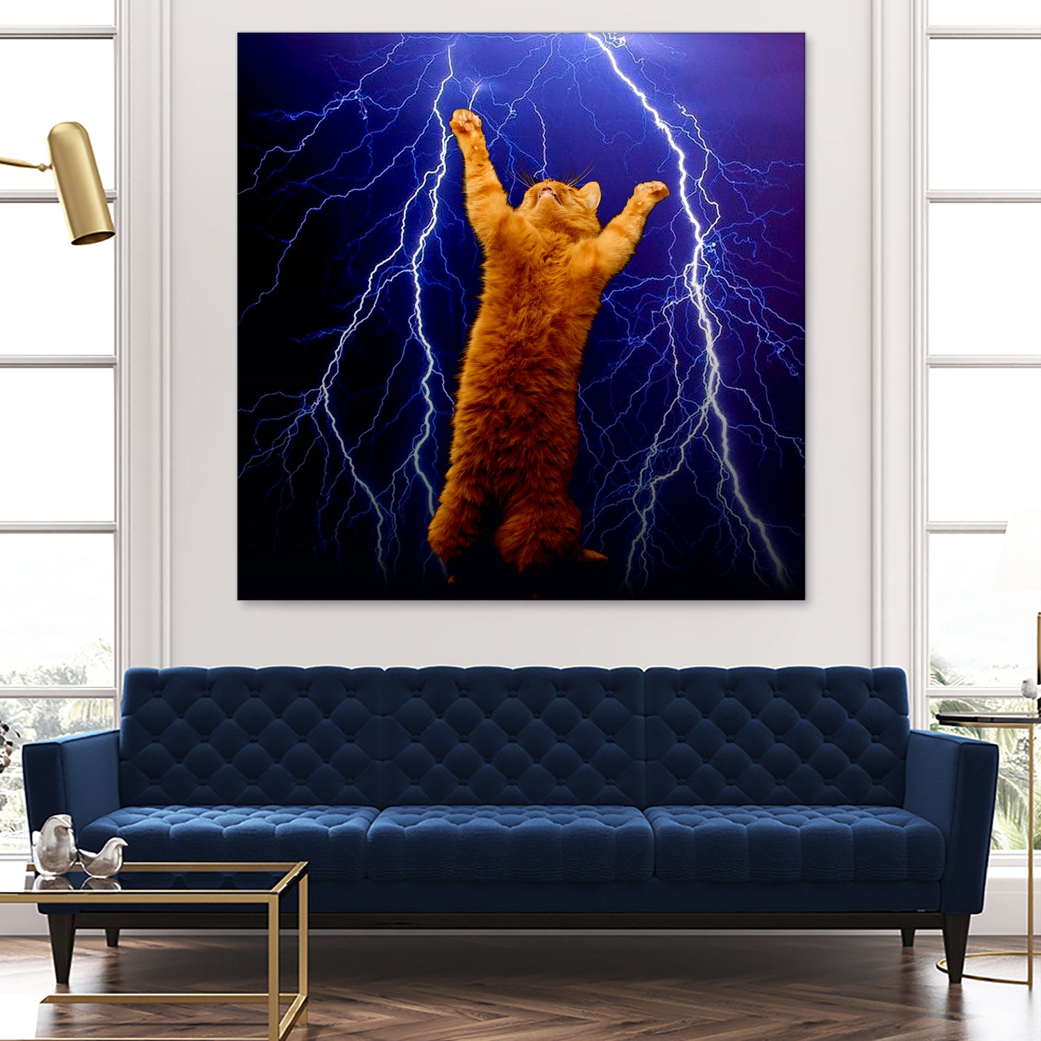 cat Thunders lighting space universe galaxy by Damian Augustyniak on GIANT ART - blue photo manipulation