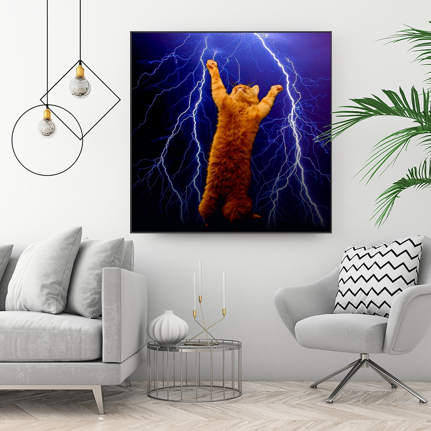 cat Thunders lighting space universe galaxy by Damian Augustyniak on GIANT ART - blue photo manipulation