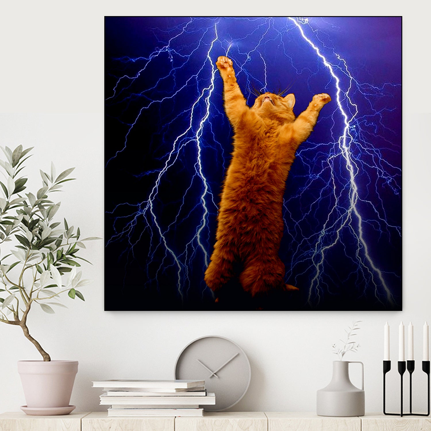 cat Thunders lighting space universe galaxy by Damian Augustyniak on GIANT ART - blue photo manipulation