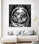 astronaut world map black and white by Bekim Mehovic on GIANT ART - black digital drawing