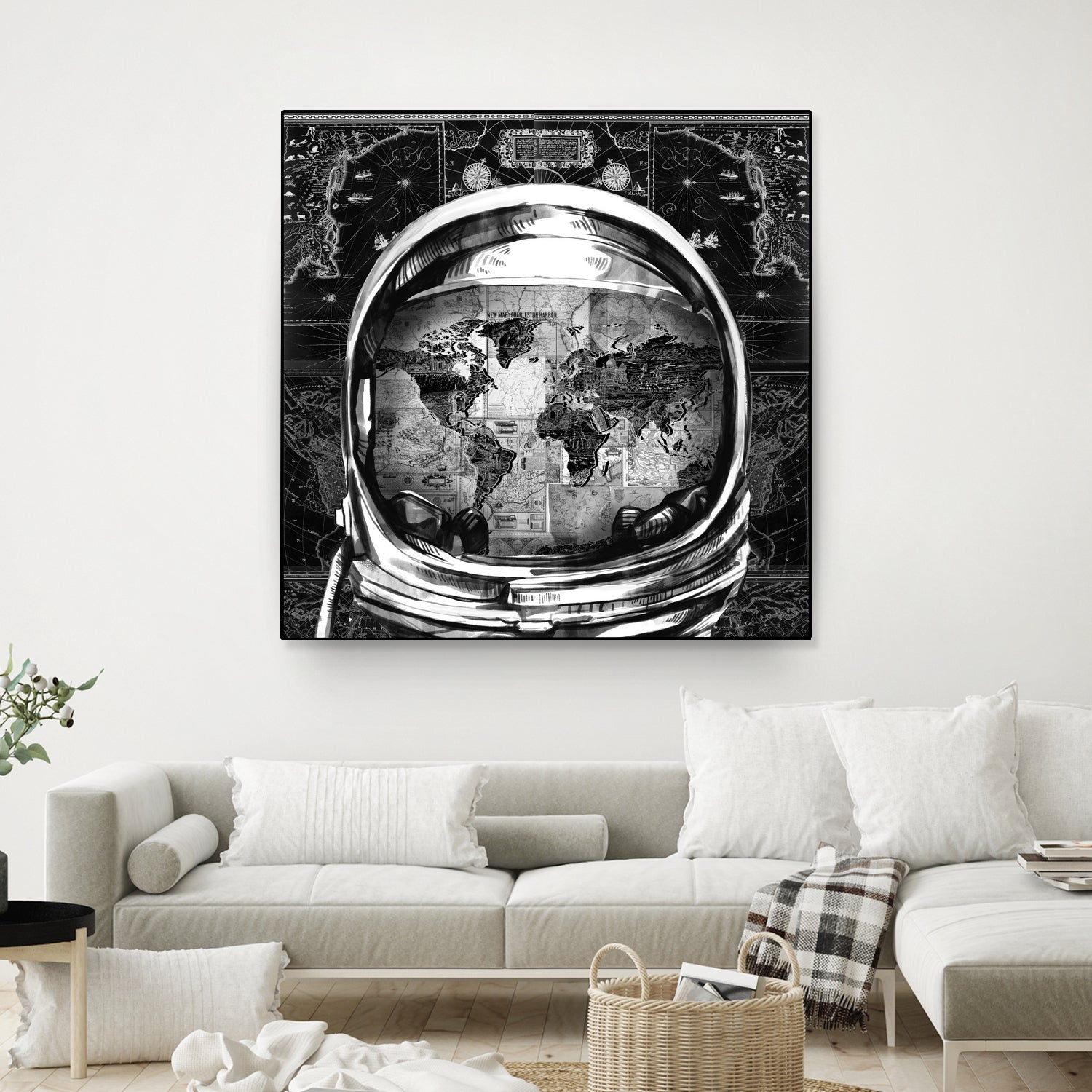 astronaut world map black and white by Bekim Mehovic on GIANT ART - black digital drawing