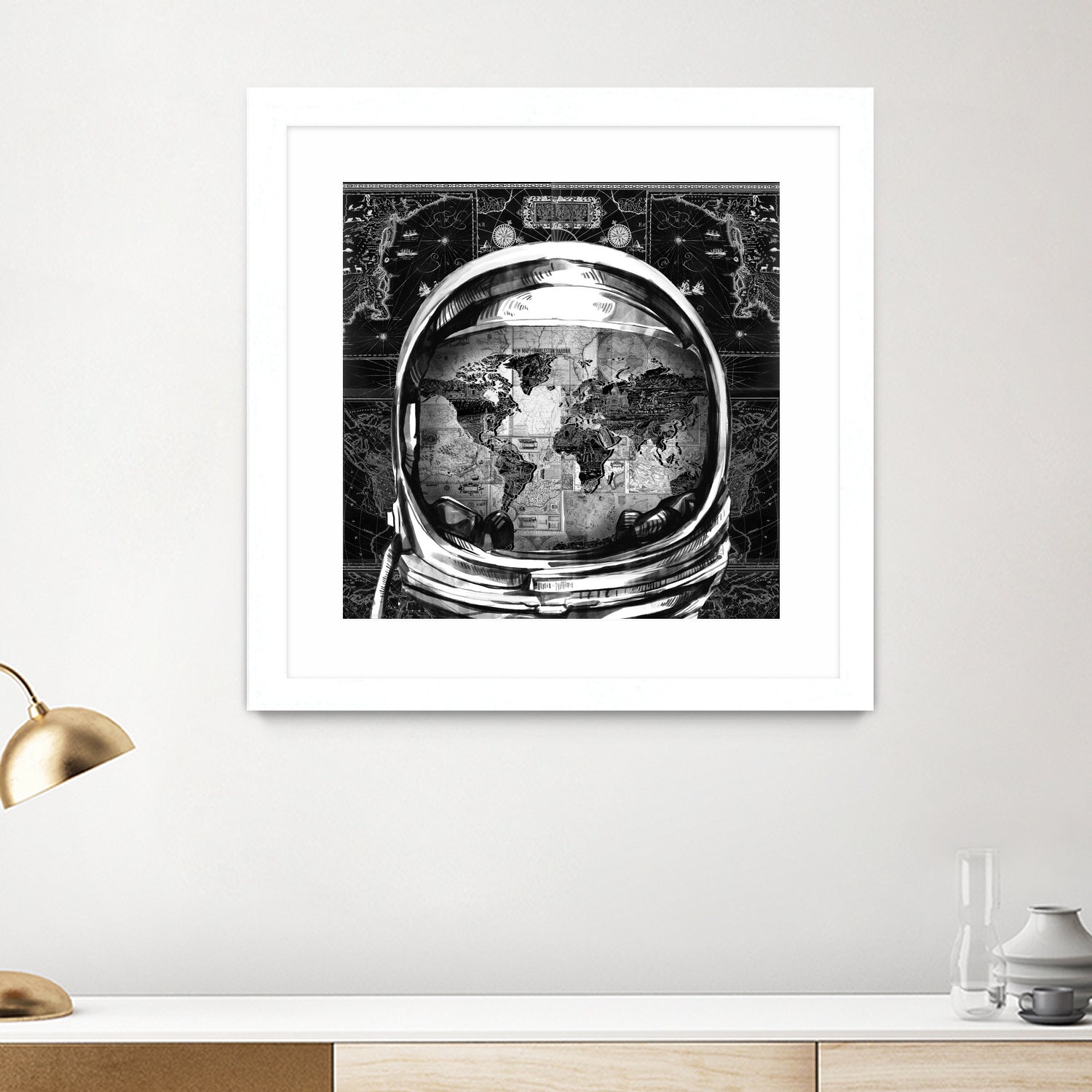 astronaut world map black and white by Bekim Mehovic on GIANT ART - black digital drawing