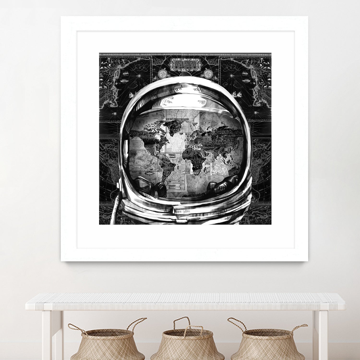 astronaut world map black and white by Bekim Mehovic on GIANT ART - black digital drawing