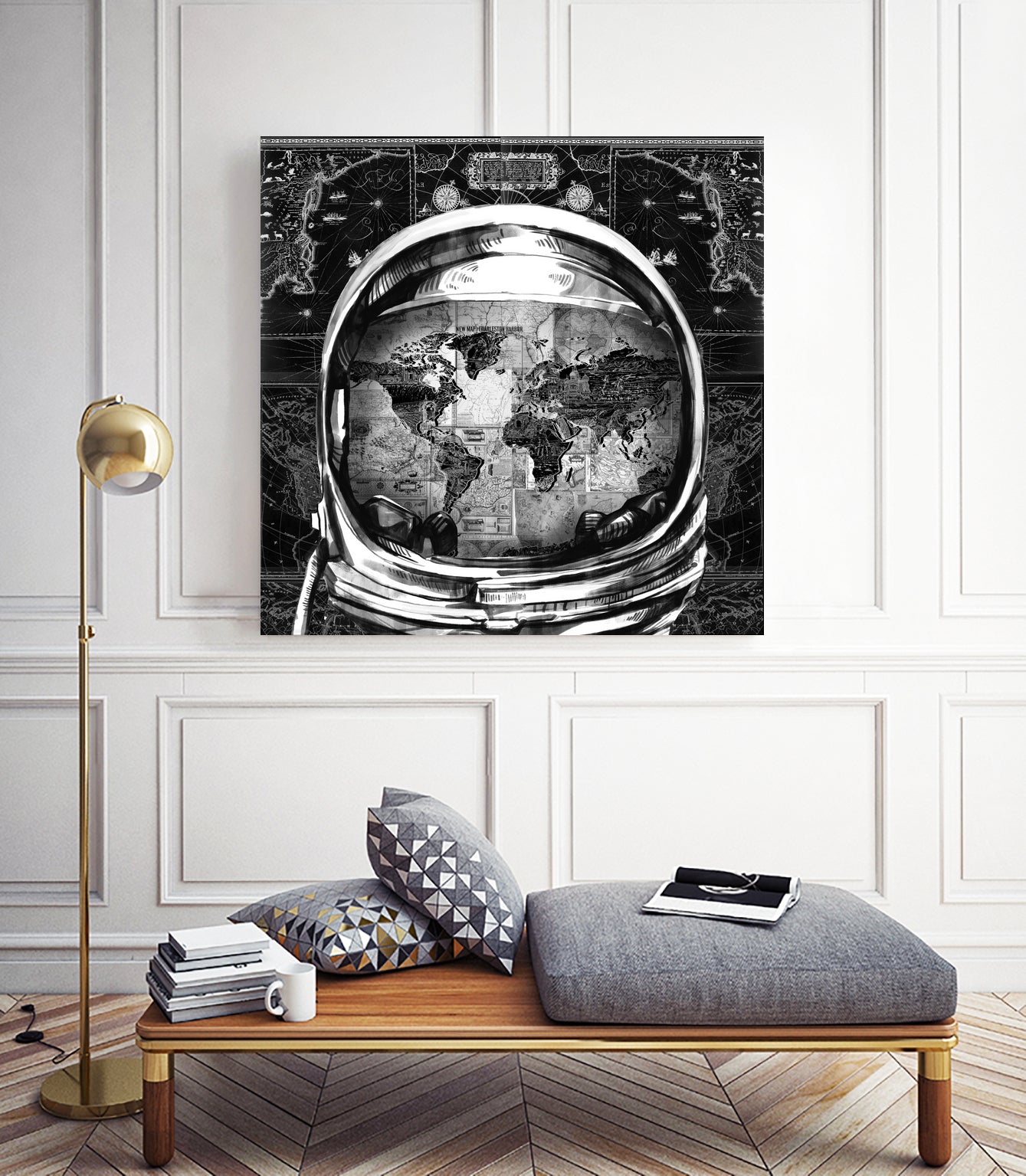 astronaut world map black and white by Bekim Mehovic on GIANT ART - black digital drawing