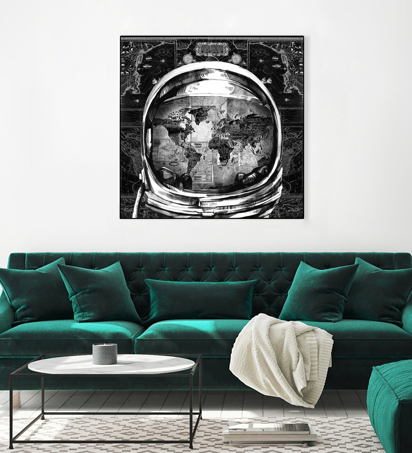 astronaut world map black and white by Bekim Mehovic on GIANT ART - black digital drawing