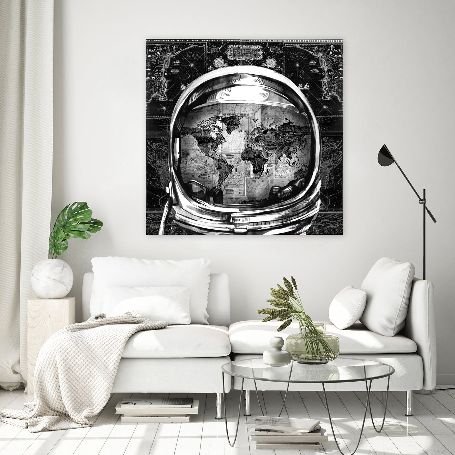 astronaut world map black and white by Bekim Mehovic on GIANT ART - black digital drawing
