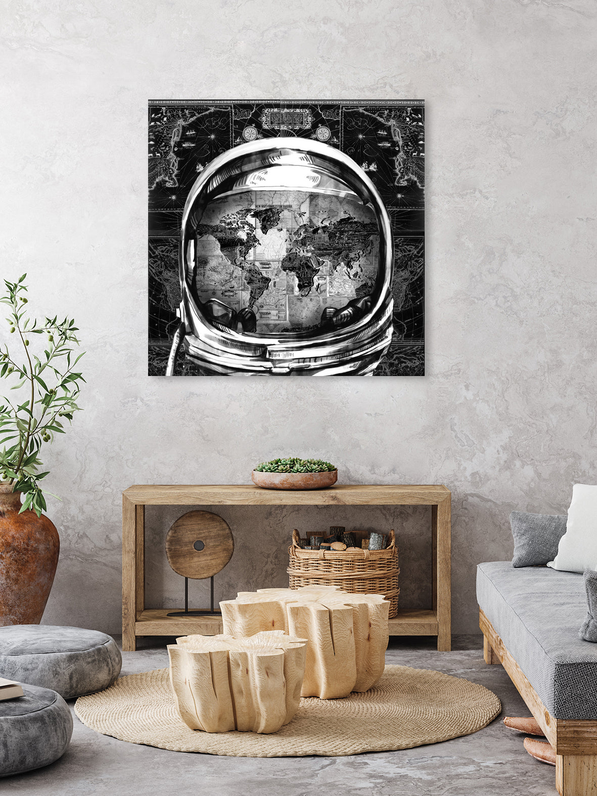 astronaut world map black and white by Bekim Mehovic on GIANT ART - black digital drawing