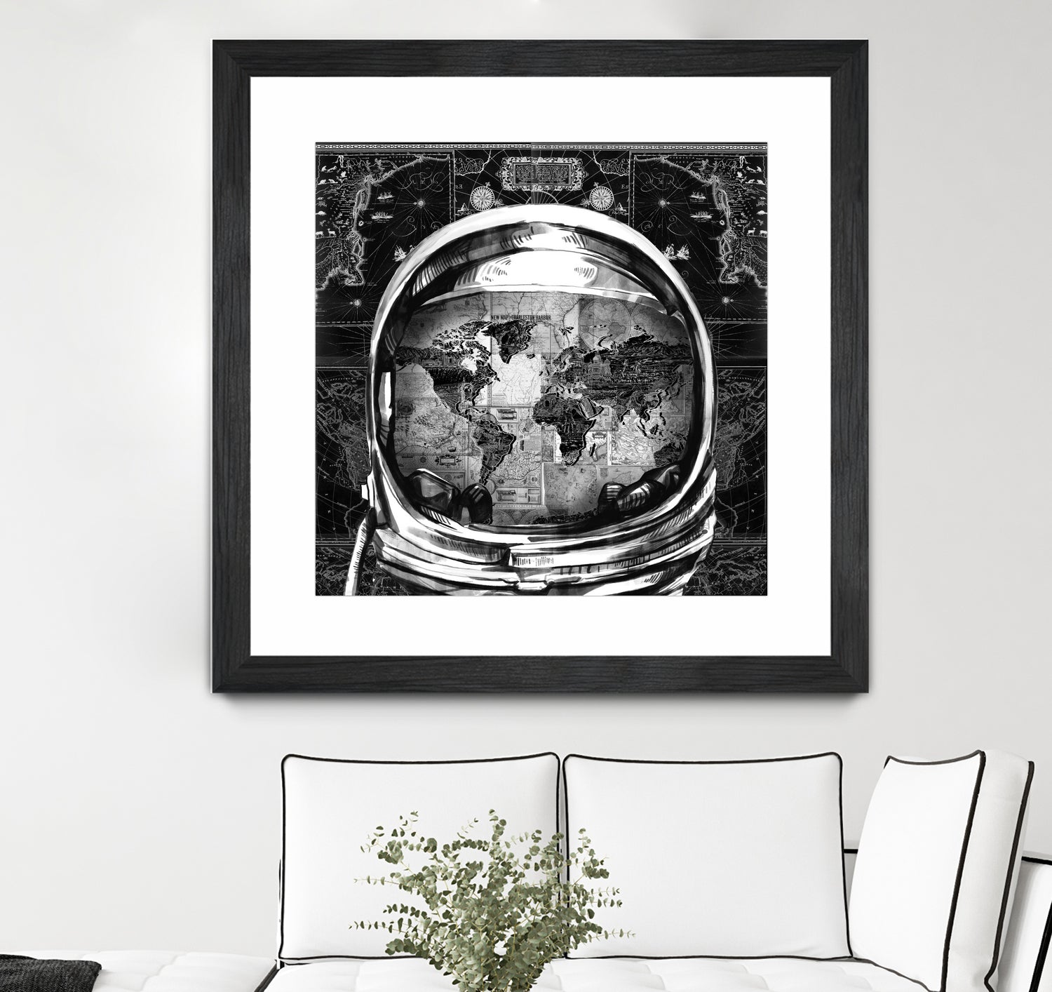 astronaut world map black and white by Bekim Mehovic on GIANT ART - black digital drawing