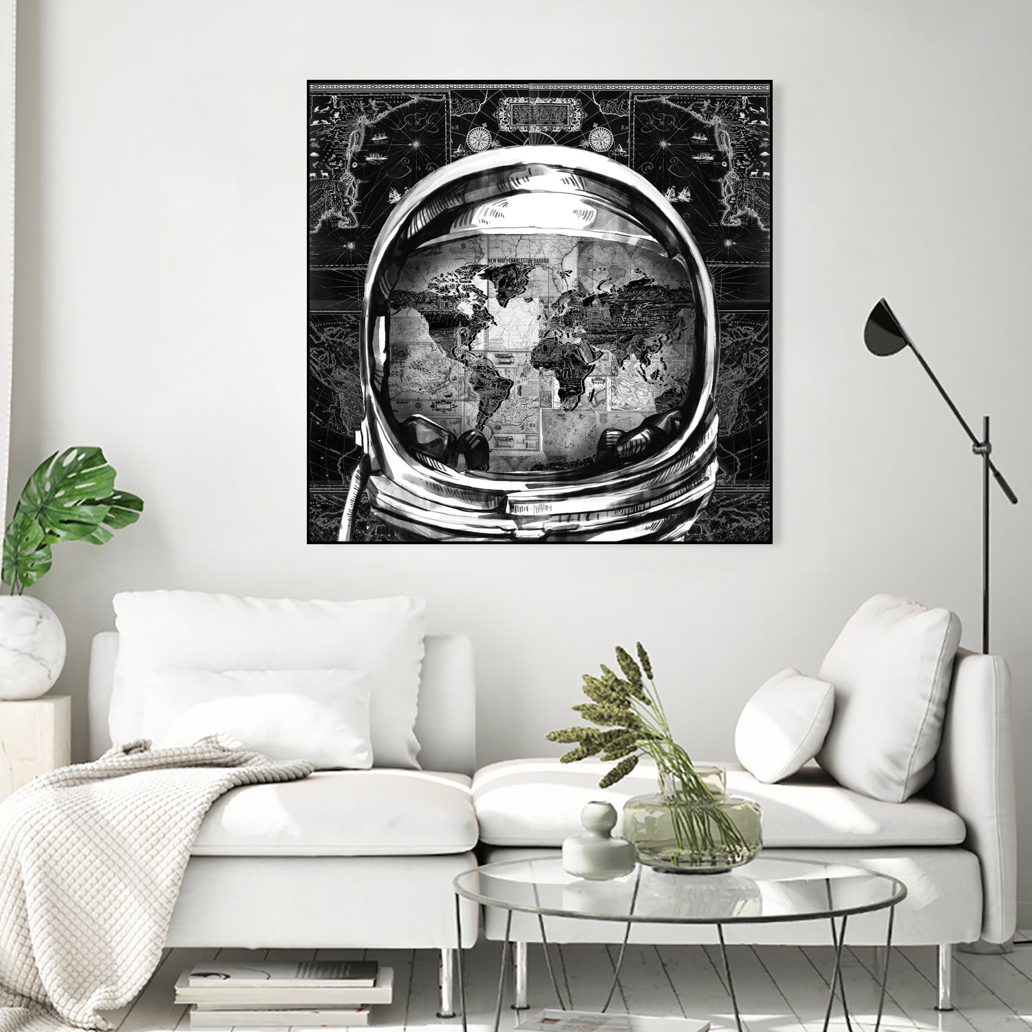 astronaut world map black and white by Bekim Mehovic on GIANT ART - black digital drawing