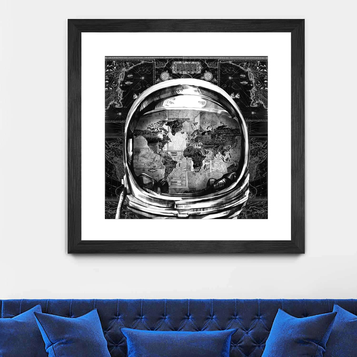 astronaut world map black and white by Bekim Mehovic on GIANT ART - black digital drawing