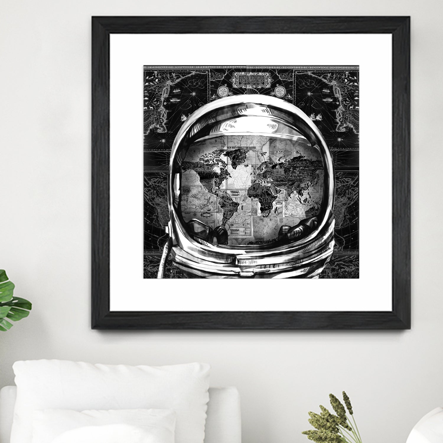 astronaut world map black and white by Bekim Mehovic on GIANT ART - black digital drawing