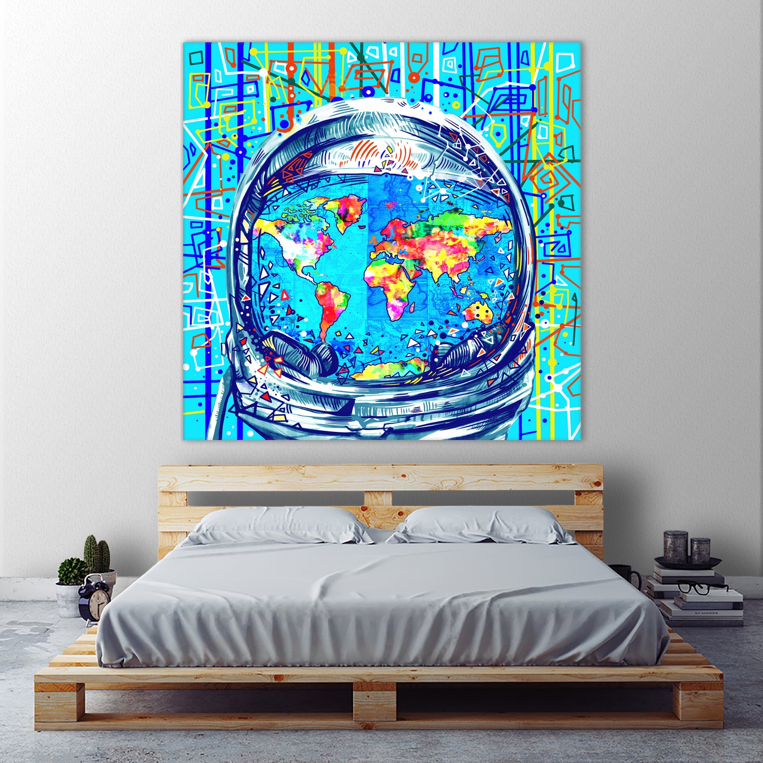 astronaut world map pop art by Bekim Mehovic on GIANT ART - blue digital painting