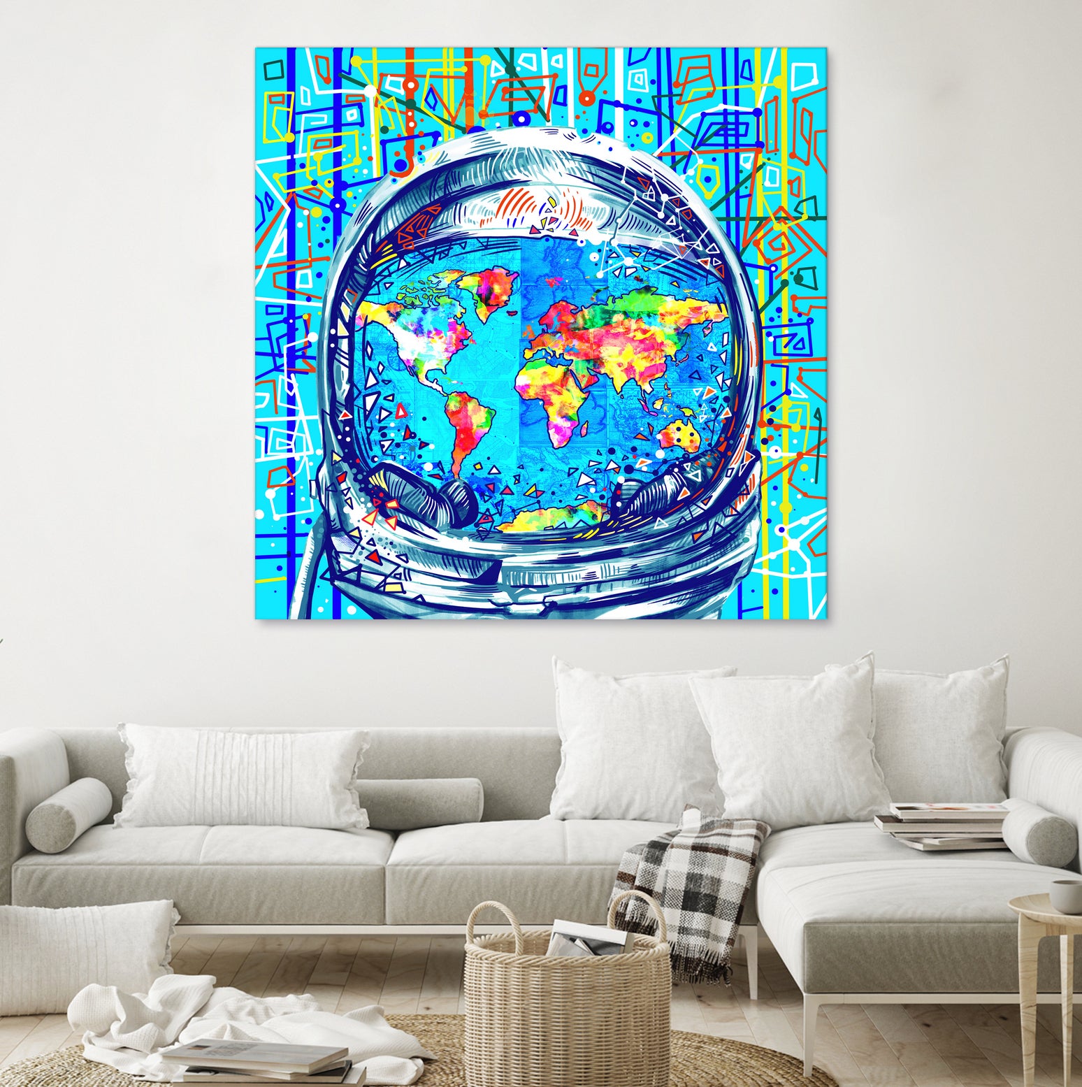 astronaut world map pop art by Bekim Mehovic on GIANT ART - blue digital painting