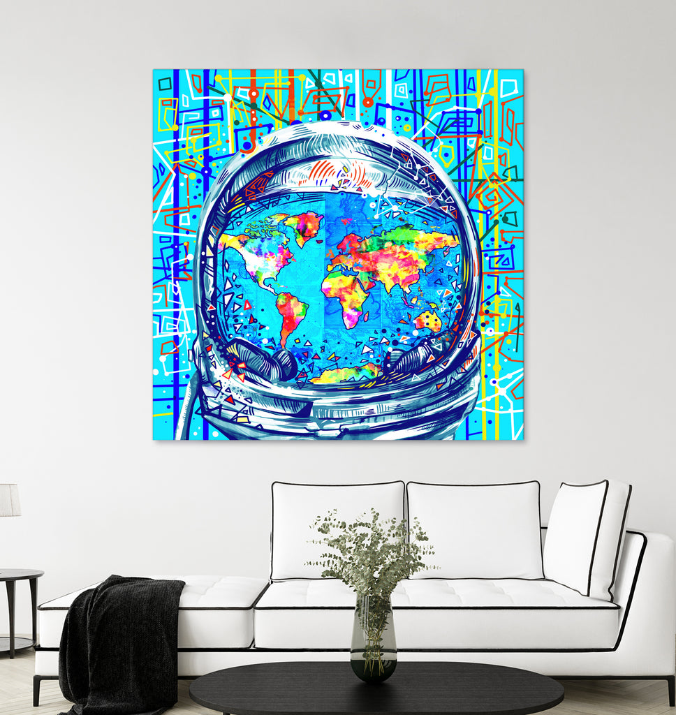 astronaut world map pop art by Bekim Mehovic on GIANT ART - blue digital painting