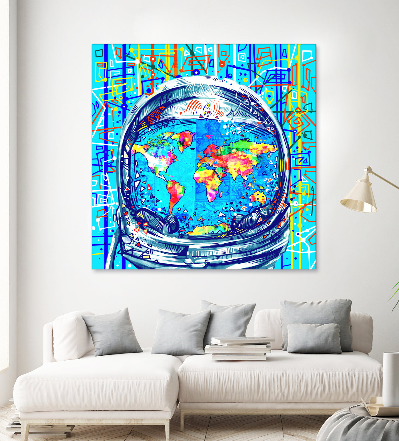 astronaut world map pop art by Bekim Mehovic on GIANT ART - blue digital painting